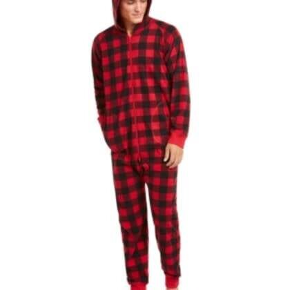 Family PJ Men's Plaid Hooded Onesie Pajama, Large