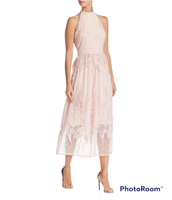AQUA Embroidered Pink Lace Trim Dress, Small