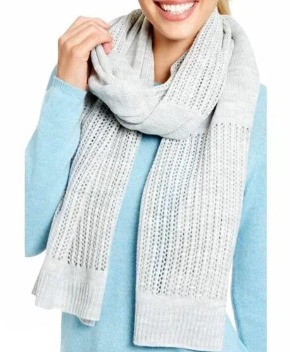 DKNY Grey Soft Open Knit Block Wrap Scarf