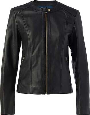 Cole Haan Women's Leather Collarless Jacket, XS