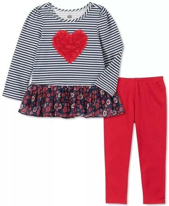 Kids Headquarters Navy/Wht Heart Floral 2Pc Set