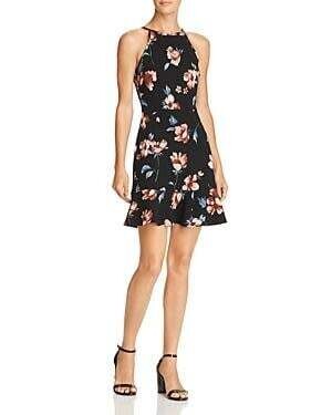 AQUA Black Floral Print Dress