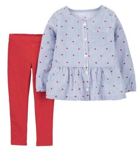 Carter’s Baby Girl’s Heart Striped Babydoll Top W/ Red Leggings