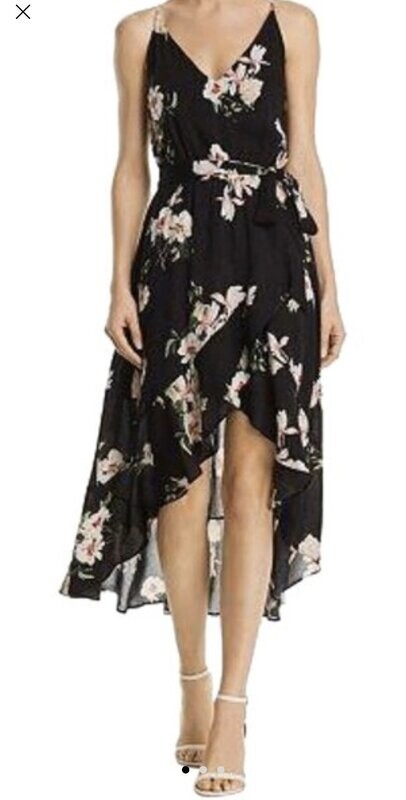 AQUA Black Floral Print Maxi Dress, XS