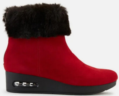 DKNY Women&#39;s Suede Wedge Boots Faux Fur Trim