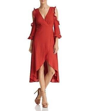 AQUA Cold-Shoulder Faux Wrap Dress