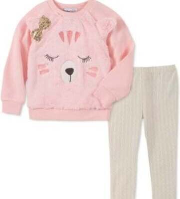 Kids Headquarters Pink Fur Cat 2Pc Pants Set, 12m