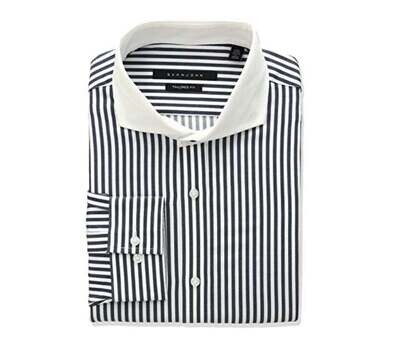Sean John Men's Regular Fit Stripe Spread Collar Dress Shirt, Navy, 17.5" Neck 34"-35" Sleeve