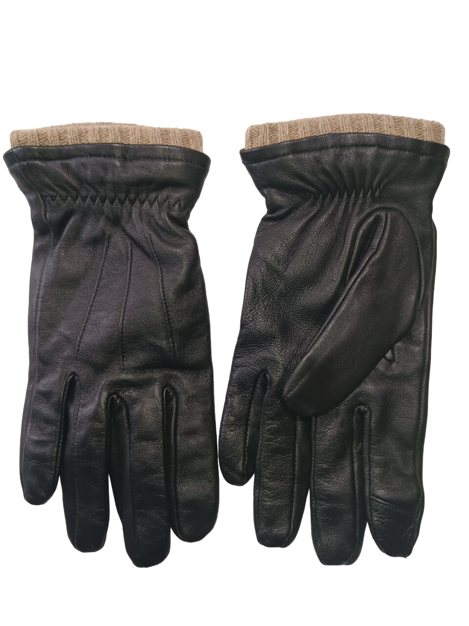 Bloomingdale&#39;s Men&#39;s Black Leather/Cashmere Gloves, M
