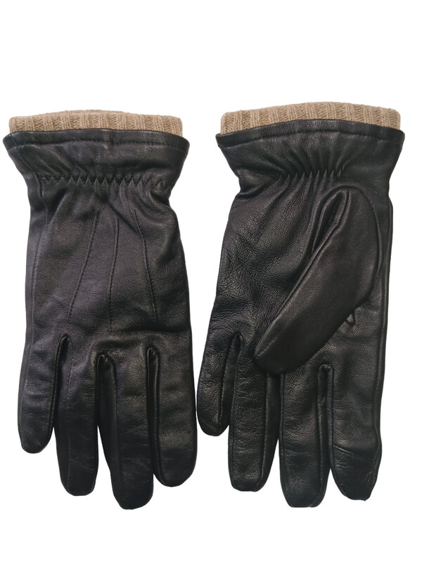 Bloomingdale&#39;s Men&#39;s Black Leather/Cashmere Gloves, M