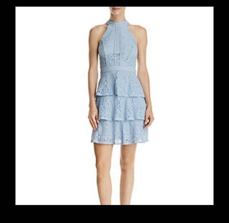 AQUA Blue Tiered Lace Dress, Large