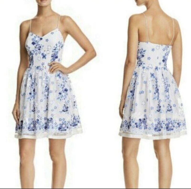 AQUA Lace Floral Print Dress, Large