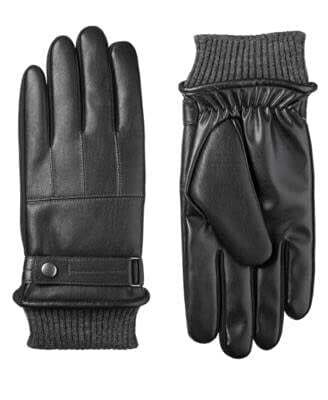 Isotoner Men&#39;s Faux Leather Sleekheat Gloves, M