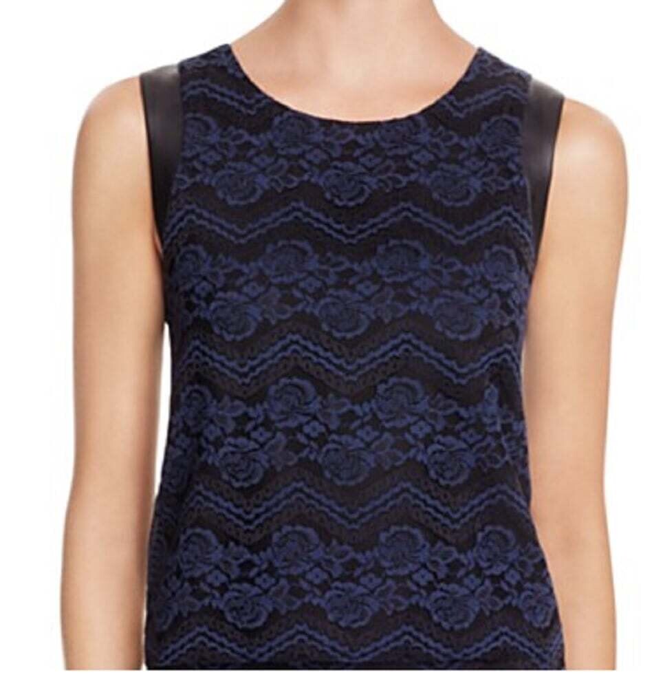 AQUA Lace Faux Leather Sleeveless Top, M