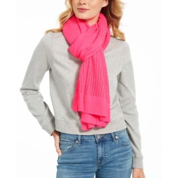 DKNY Pink Soft Open Knit Block Wrap Scarf