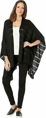Calvin Klein Black Knit Shadow Stripe Shawl, OS