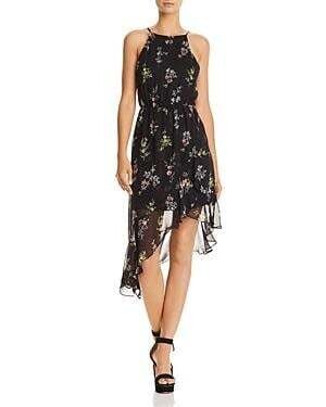 AQUA Black Floral Sleeveless Dress, Small