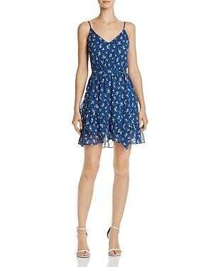 AQUA Blue Ruffle Hem Dress, Medium