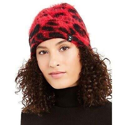 DKNY Red Animal Print Beanie Hat