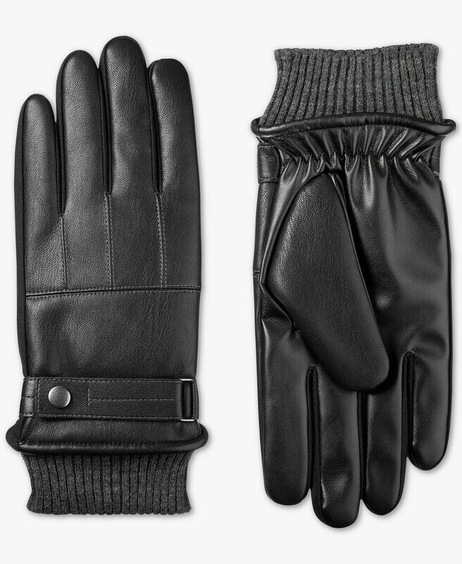Isotoner Men&#39;s Faux Leather Sleekheat Gloves, XL