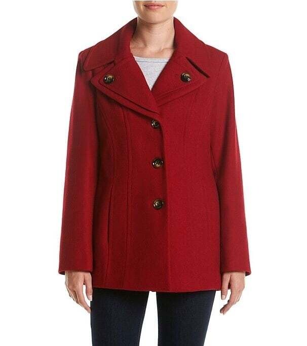 London Fog Womens Red Wool Blend Peacoat, S