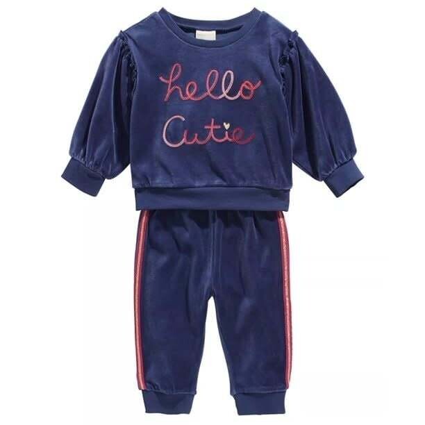 First Impressions Girl&#39;s Velour 2Pc &#39;Hello Cutie&#39; Set, 24m