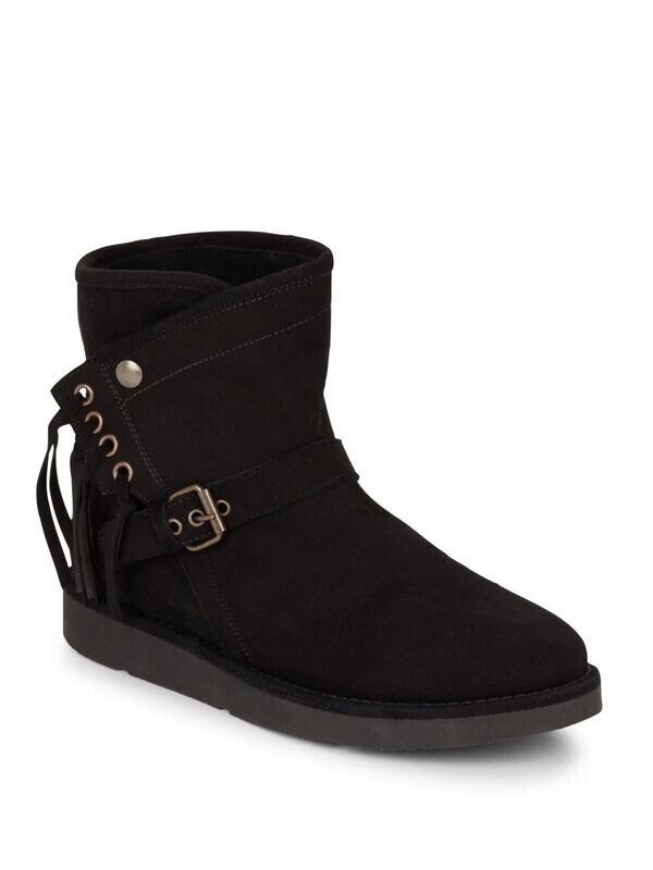 UGG Black Buckle Fringe Boots, 5M