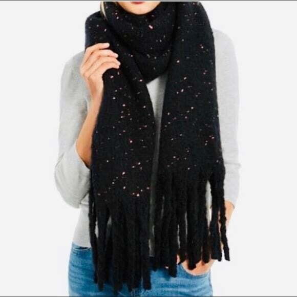 DKNY Black Speckled Oversize Fringe Scarf
