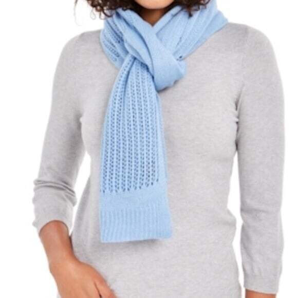 DKNY Blue Soft Open Knit Block Wrap Scarf