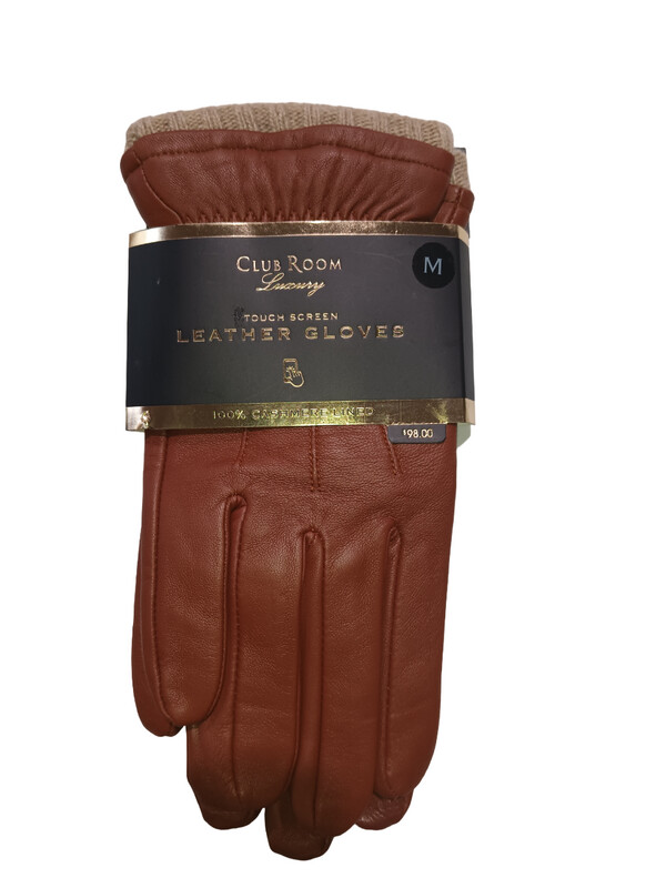 Charter Club Luxury Men&#39;s Cognac Leather &amp; Cashmere Gloves, M