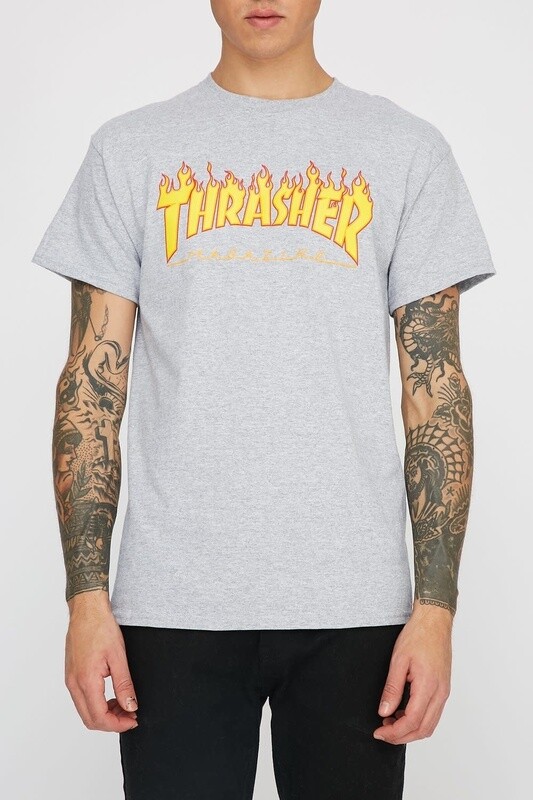 Thrasher Flame Logo T-Shirt Grey Heather