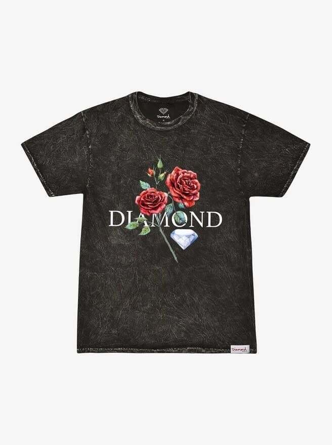 Diamond Red Rose Tee Black Wash