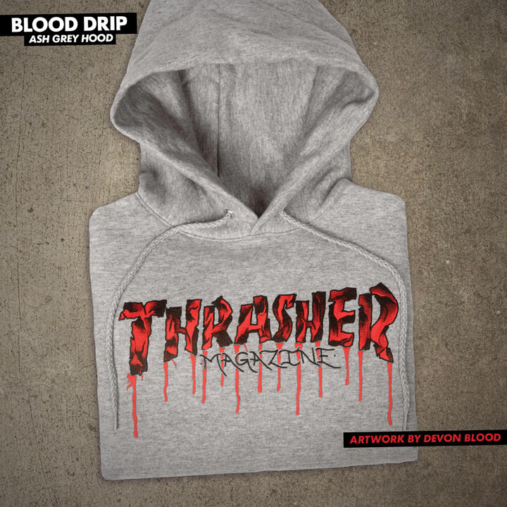 Thrasher Blood Drip Hood Ash Grey