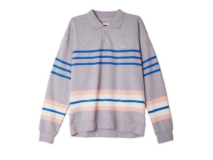 Obey Isso Striped Polo Sweatshirt Heather Grey