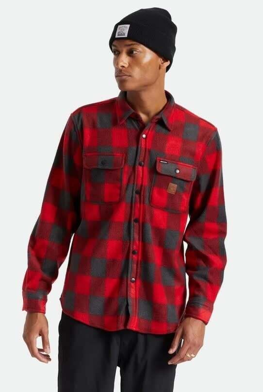 Brixton BOWERY L/S ARCTIC STRETCH FLEECE - Red Charcoal Grey