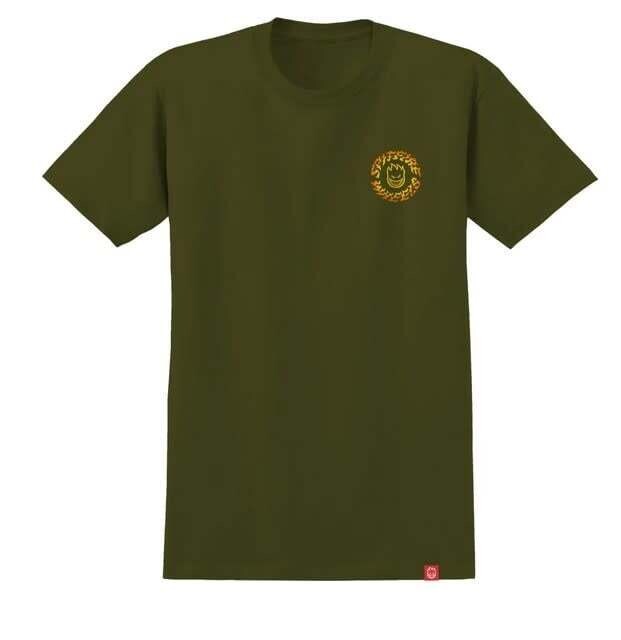 Spitfire Torched Script Tee Military Green Yellow Orange