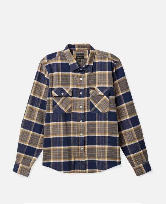 Brixton Bowery LS Flannel Moonlit Ocean Bright Gold Off White