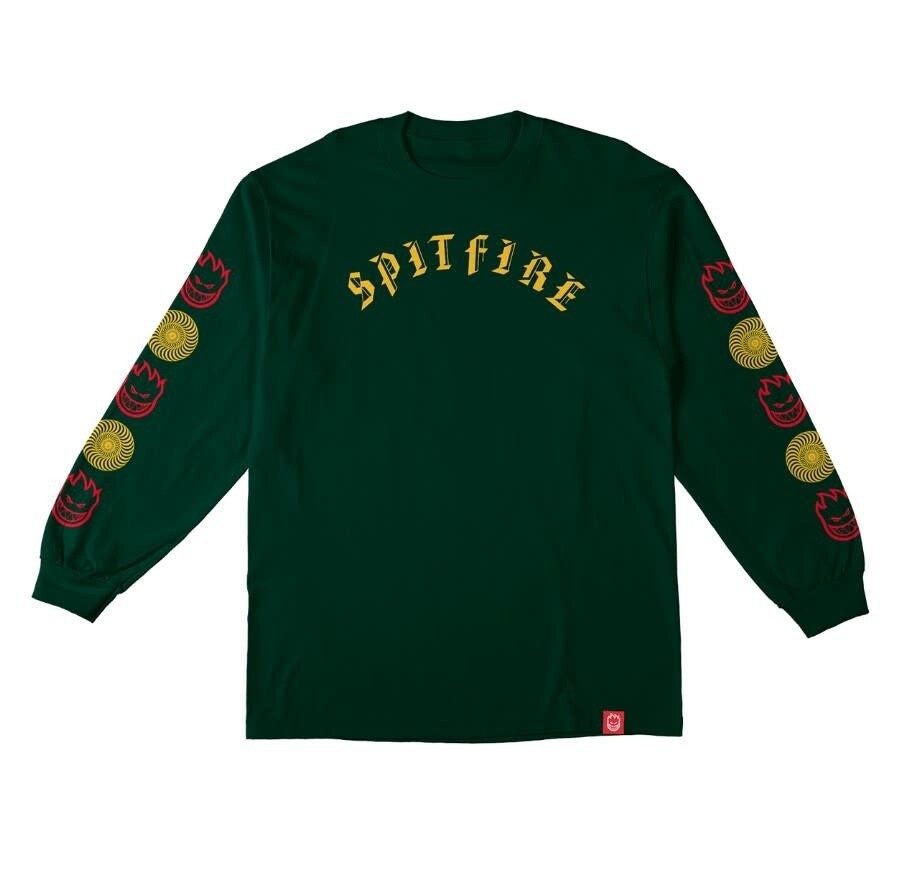 Spitfire Old E Bighead Combo Sleeve L/S Print Forest Green Gold Red
