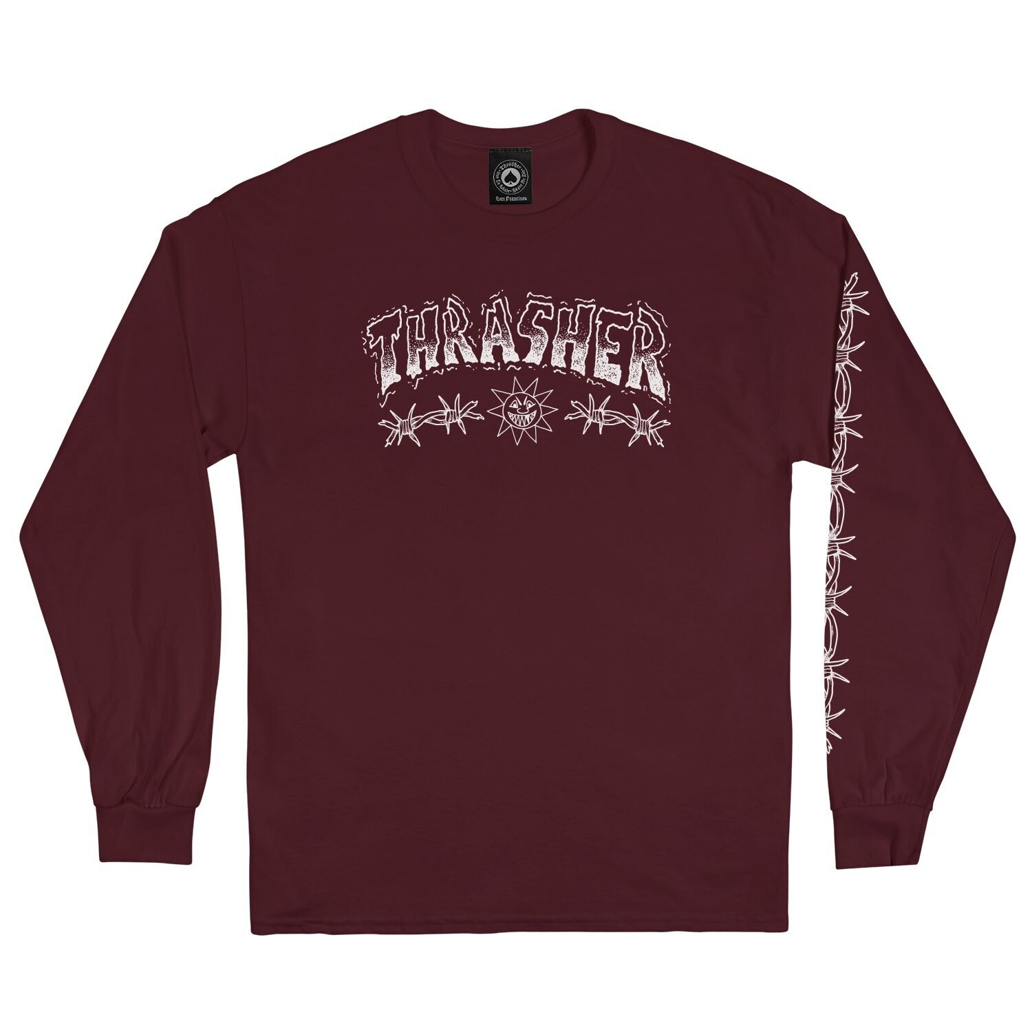Thrasher Barbed Wire LS Tee Maroon