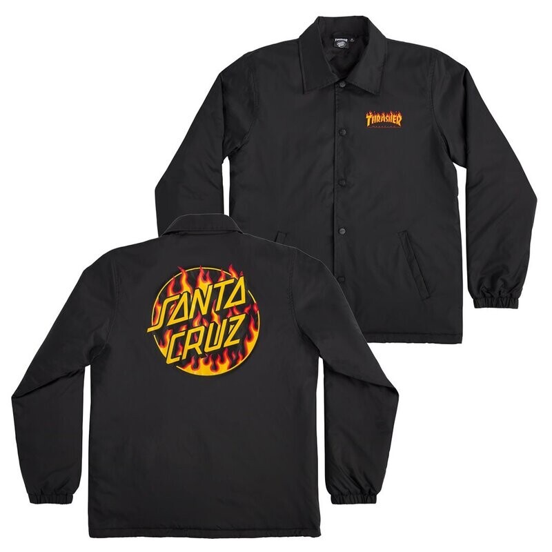 SANTA CRUZ COACH JACKET THRASHER FLAME DOT BLACK