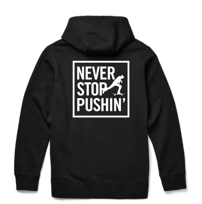 Never Stop Box Script Heavyweight Hood Black 