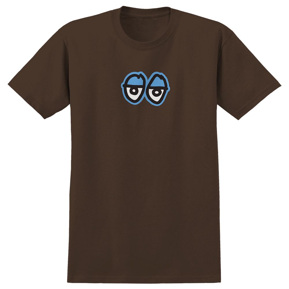  	EYES LG SS RINGSPUN TEE	BROWN W/ BLUE, BLACK, &amp; WHITE PRINT