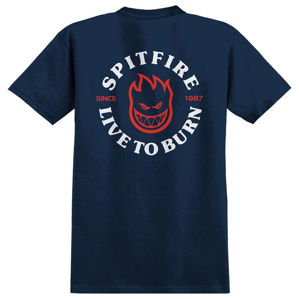 SF LIVE TO BURN CLASSIC S/S TEE NAVY W/ RED WHITE PRINT