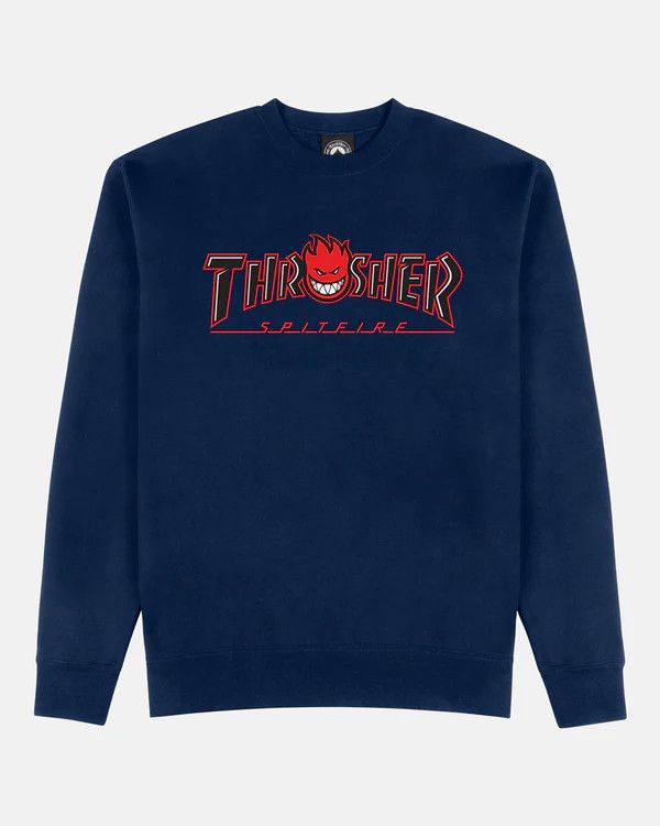 THRASHER X SPITFIRE - BIG HEAD OUTLINE CREWNECK	NAVY