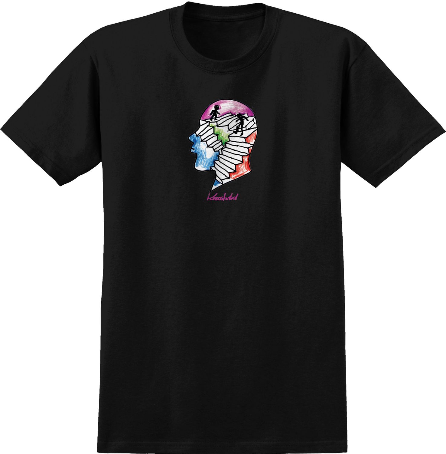 STAIRS TEE	BLACK W/ MULTI COLOR PRINT