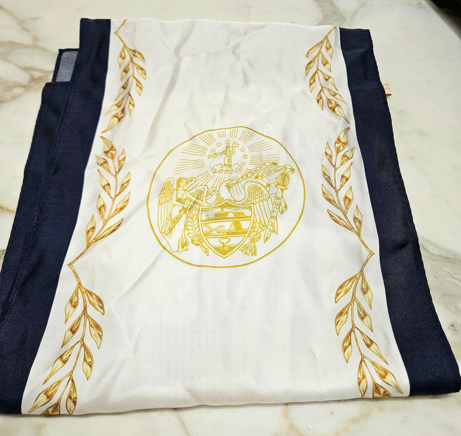 Long Scarf-Navy Boarder w/ Seal