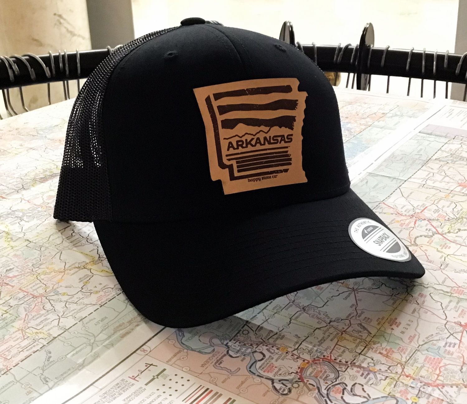 Happy State Co Hats, Type: AR Leather Patch, Color: Black/Black