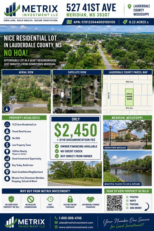 0.22ac Nice residential lot in Lauderdale County, MS. No HOA !!