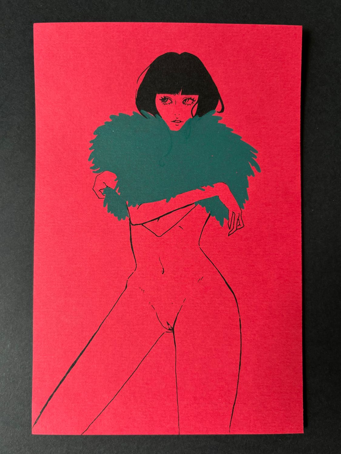 winter coat (green on red)