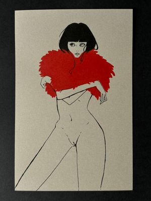 winter coat (red on grey)